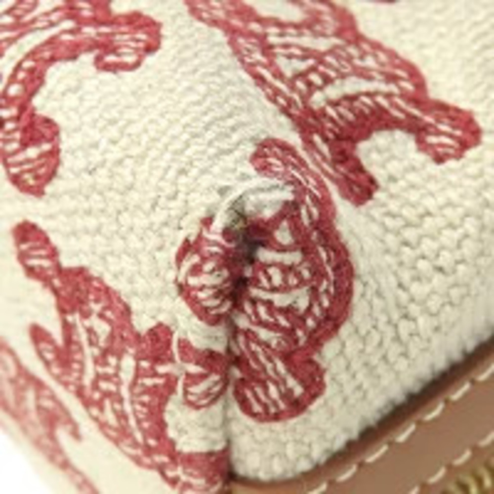 Celine Triomphe Shoulder Bag Chain Clutch Canvas Leather Brown Beige Red - Picture 4 of 11